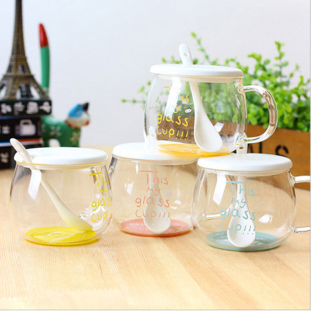 Glass Cup with Spoon and Lid, Promotional Glass, promotional gifts