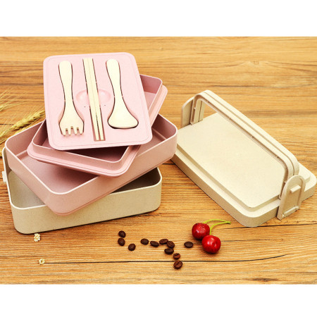 300ML Wheat Straw Lunchbox, Cutlery Set, promotional gifts