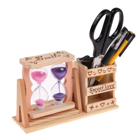Wooden Hourglass Pen Holder, Pen Stand, promotional gifts